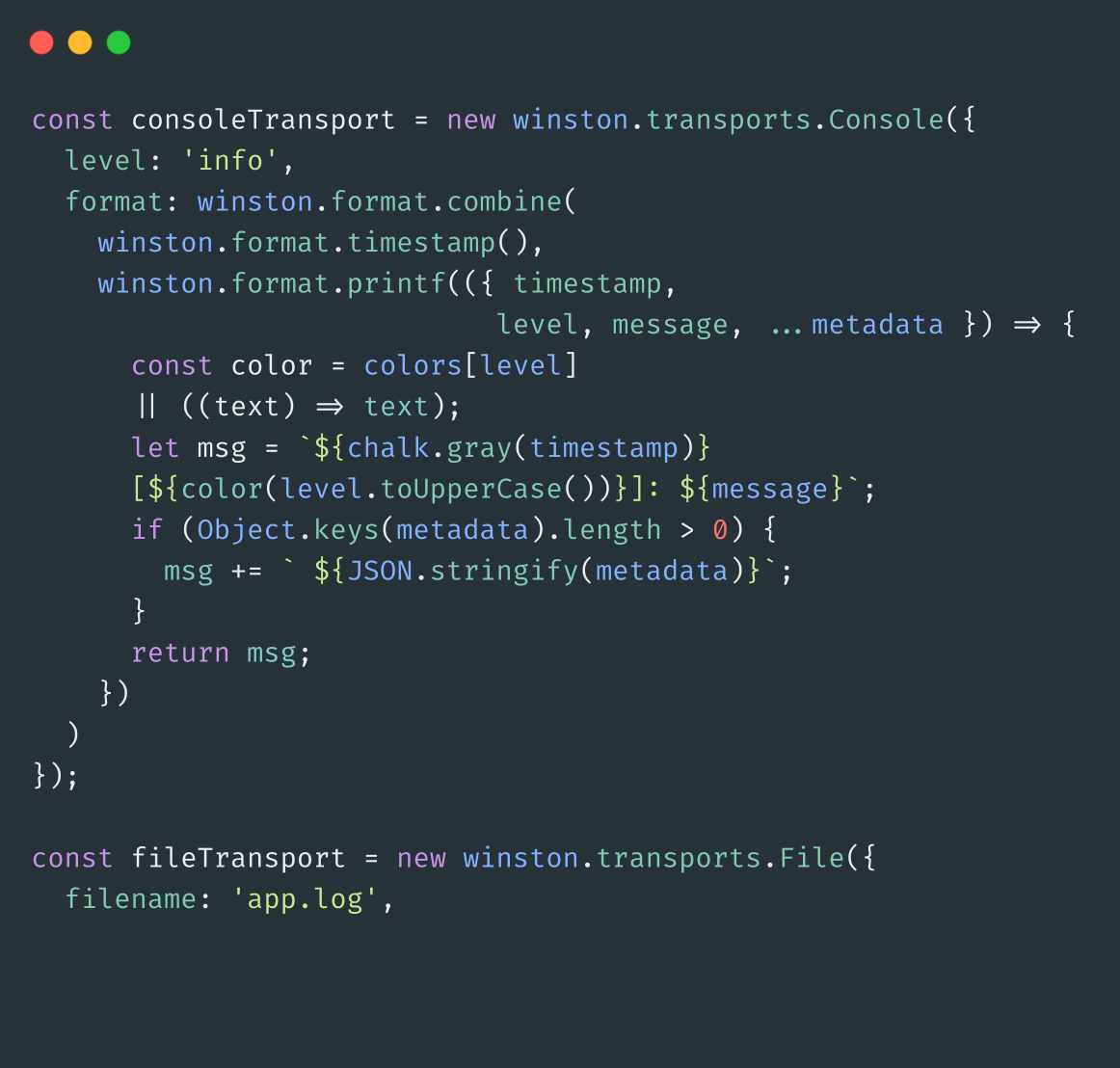 JavaScript code for Winston logger